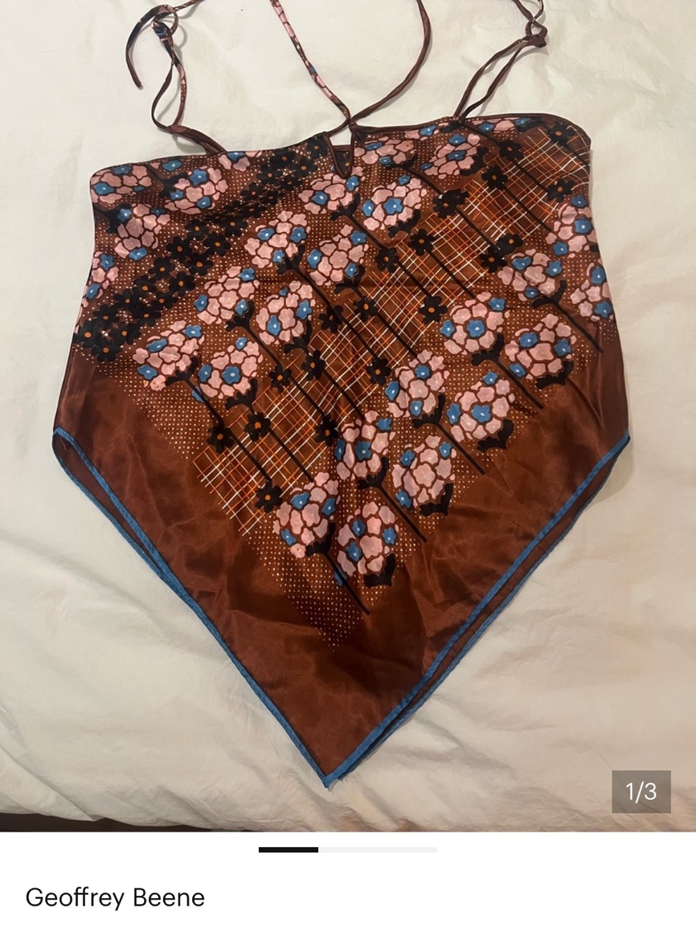 Geoffrey Beene Brown Pocket Square with Pink and Blue Floral Print